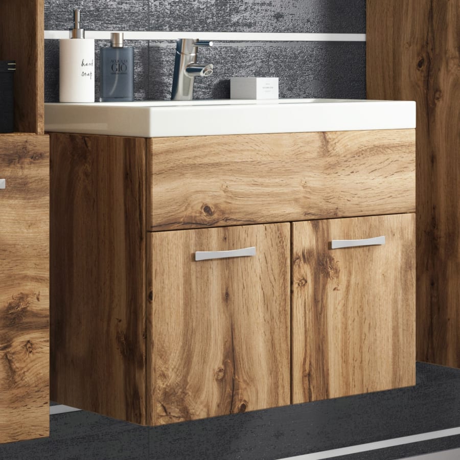 Ensemble meubles salle de bain suspendu XL - Bois effet vieilli LESTER